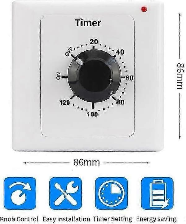 120 minutter tidsbryter, AC 220V 15A intelligent mekanisk nedtellingstimeruttak tidsbryter 86 panel timer kontrollknapp-FA-