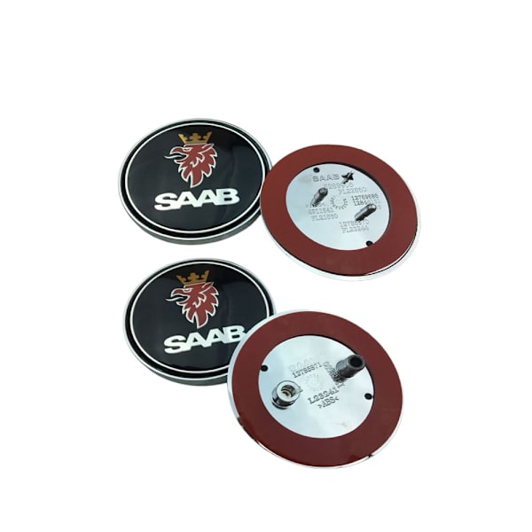 2 stk sorte Saab-logoer til motorhjelm, bagagerum og kofanger, 68 mm