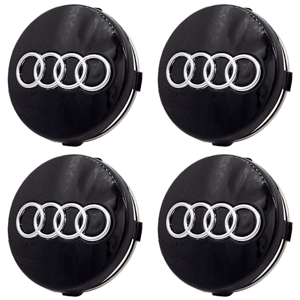 4-pak - Audi Centrumkåpor / Hjulnav Emblem - Bil 61 Svart 60 mm