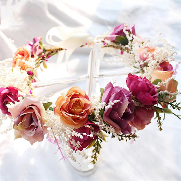 Justerbar blomsterhodebånd hårkrans blomsterkrans krone