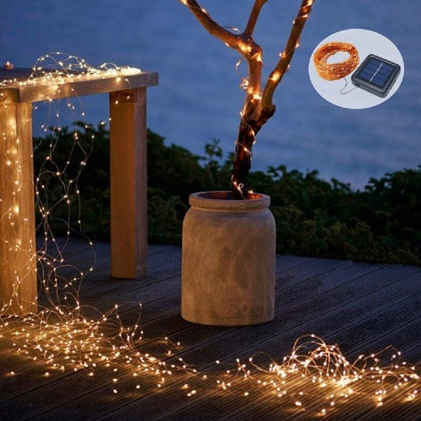Solcellslingor utomhus 100 LED, 33 fot vattentät koppartråd