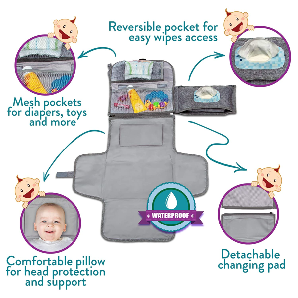 Bærbar Skøtbord, Bærbar Skøtbord til Nyfødt Pige og Dreng - Baby med Smart Tørreservietpose - Wate