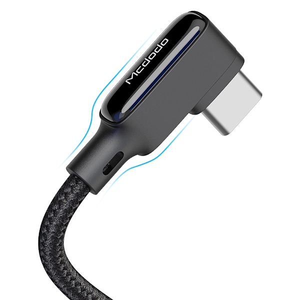 McDodo CA-7310 USB-C-kabel med LED, QC 4.0, 1.8m, svart