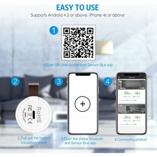 Bluetooth-sisäilmahygrometritermometri, minisisäilmamittari, lämpötilanvalvontatunnistin, digitaalinen hygrometr