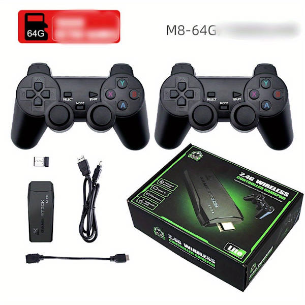 64G M8 2.4G Trådlös Dubbla Spelkontroller Kit 4K Video, Gamepad Joystick för PC TV-spel Black-64G