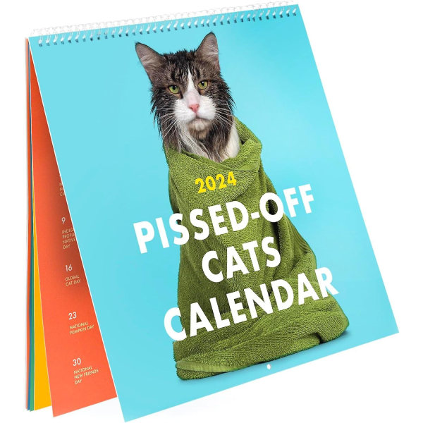 2024 Kalender, 2024 Pissed-off Cats Väggkalender, 2024 Roliga Katter Hängande Månatliga Väggkalendrar, Sassy Julklapp till Kattälskare 2pcs A