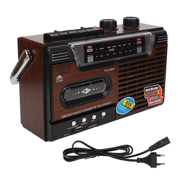 Kasettikasettisoitin AM FM-radio Vahva signaali Hiljainen Tukee muistikortteja ja USB:tä Kannettava kasettikasettisoitin Tallennin EU-pistoke 220V 1.5