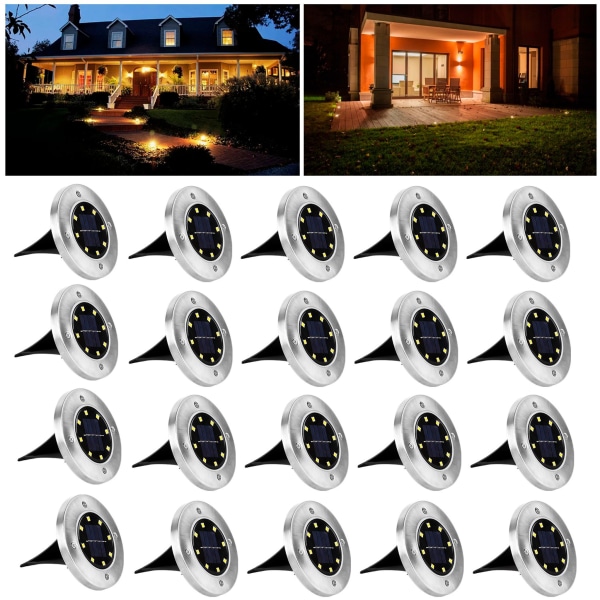 20 x LED solcellslampa infälld golvspotlight