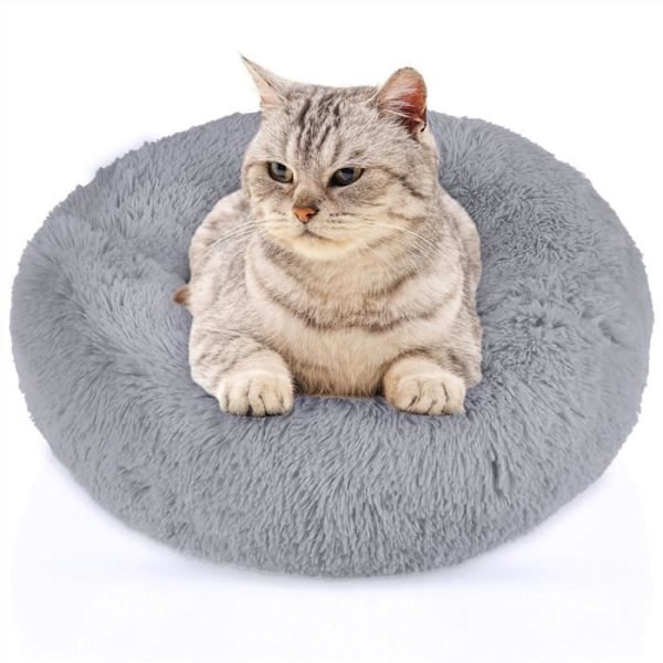 Intirilife Mjuk gosedjurssäng i Ljusgrå, 100 cm diameter - Mjuk och rund säng för katter, hundsäng