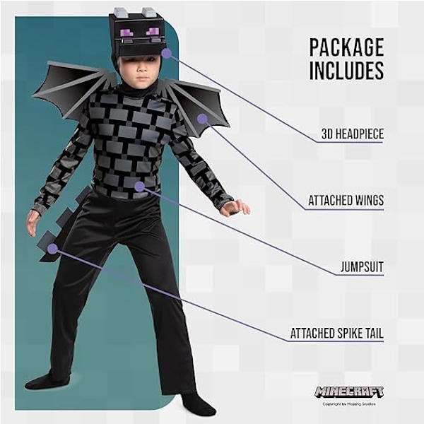 Minecraft Ender Dragon Kostym för Barn, Videospelinspirerad Karaktärsoutfit M