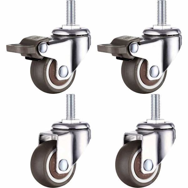XVX Set med 4 små möbelhjul - 25 mm - Mjukt gummi TPE - M6 x 15 mm - Gänga (2 delar med broms) (25 mm)