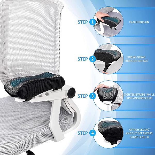 Kontorsstols armstödsöverdrag - Ergonomiskt formade skumarmstöd - Minnesskumkudde för kontorsstolsarmstöd, spelstol - 2-pack