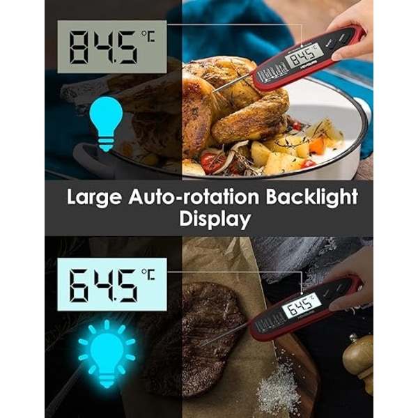ACY Digital kökstermometer Omedelbar avläsning kötttermometer, lång sond, stor LCD-skärm Dual M
