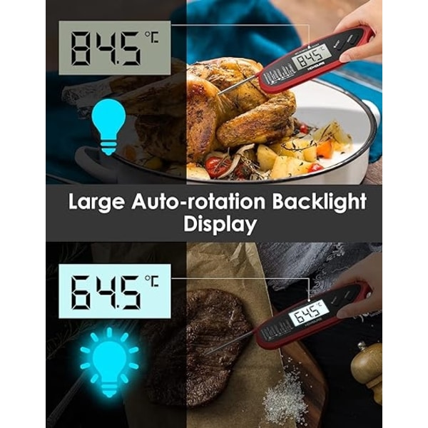 ACY Digitalt kjøkkentermometer Øyeblikkelig avlesning Kjøtttermometer, Lang sonde, Stor LCD-skjerm Dual M
