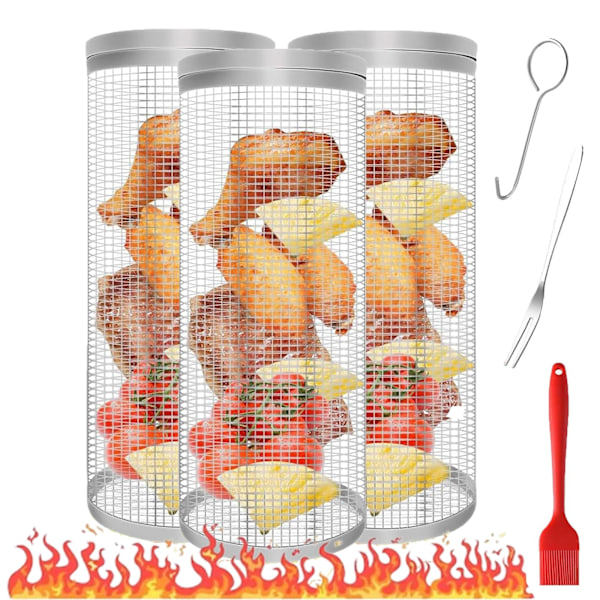 Ny 2024 Rullande Grillkorg i Rostfritt Stål - Portabel 12 tums grillverktyg för utomhusmatlagning. Non-Stick Grönsaksgrillkorg. 30x9cm
