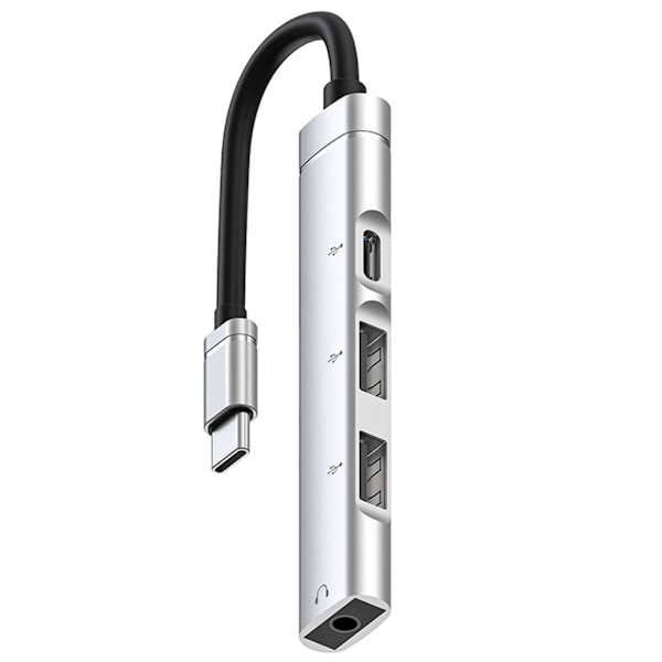 Type-C-telakointiasema 3,5 mm liitäntään USB2.0 TypeC HUB 4-in-1-jakaja USB C-sovitin UDisk-näppäimistöön Silver 0.03