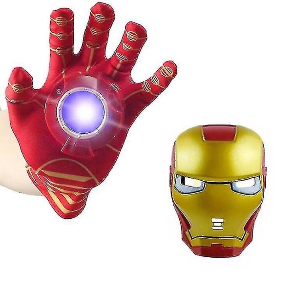 Nya Iron Man Mask Handske Kapp Sköld Set med ljus för fest _y handskar 2 set