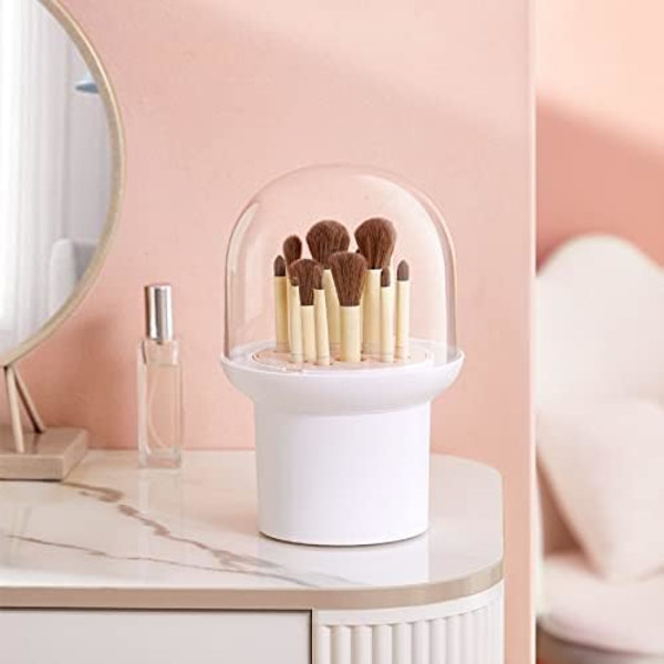 Støvsikker makeupbørsteholder-arrangør med låg, gennemsigtig kosmetik