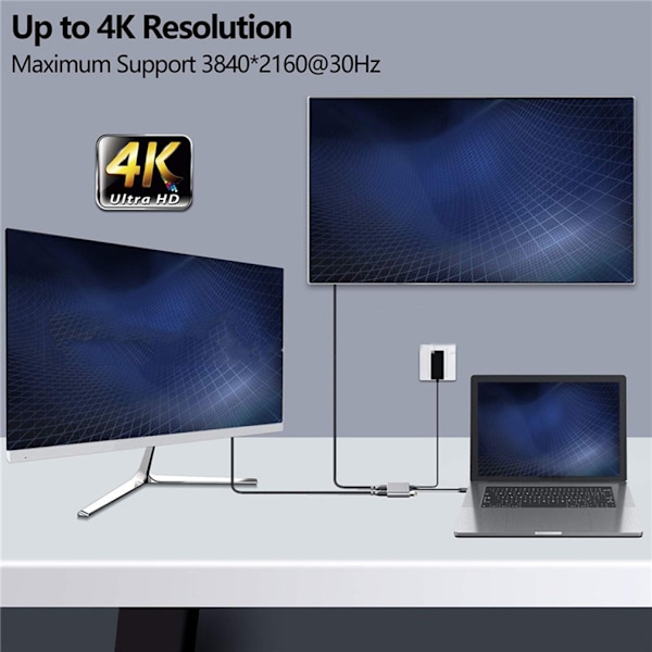 USB-C til HDMI Adapter, 2xUSB3.0/USB 3.1 med PD, grå