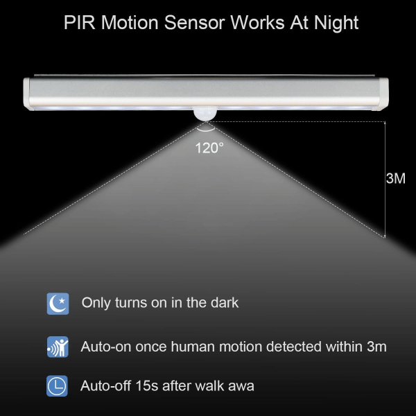 Liiketunnistimella varustettu valo, 10 LED langaton PIR-liiketunnistimen yövalo