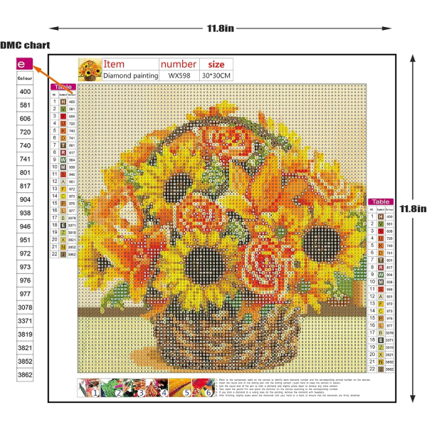 5D diamantmålningssats blommor, DIY väggdekoration 30x30 cm