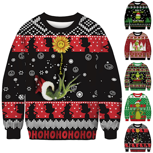 Grinch Juletrøje Par Rund Hals Unisex Langærmet E E XL