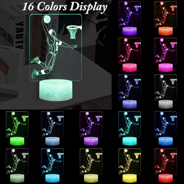 3D Basketball Player Natlamper, LED Dekor Illusionslampe