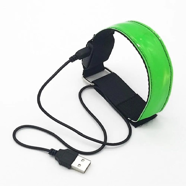 Laddningsbar Reflex - LED Armband / Reflexband som Lyser Grönt Green Grön