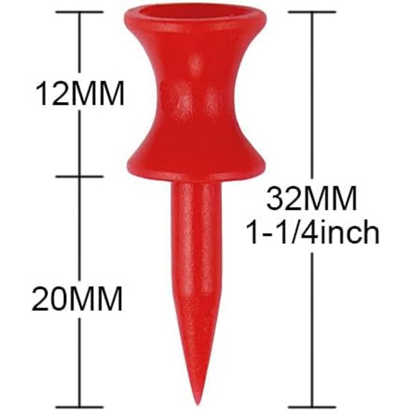 Røde golf tees i plast 32 mm 100 stk små slot golf tees 1 1/4 tommer