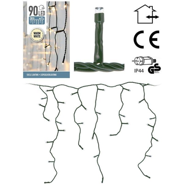 Eri korkuisia jääpuikkoja - 90 LED - 3 metriä - IP44 Lämmin