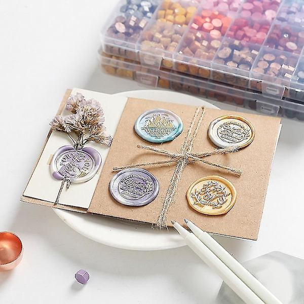 600 stk. Forseglingsvoksperler, Med Teelys, Smelte Ske, Stempel, Voksvarmer, Kuverter Og Metalli
