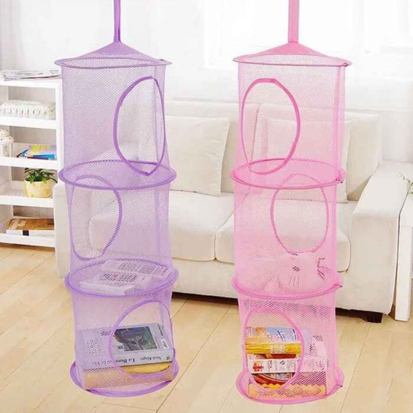 Hängande förvaringsväska 3 Tier Mesh Net Kids Badrum Organizer Blue