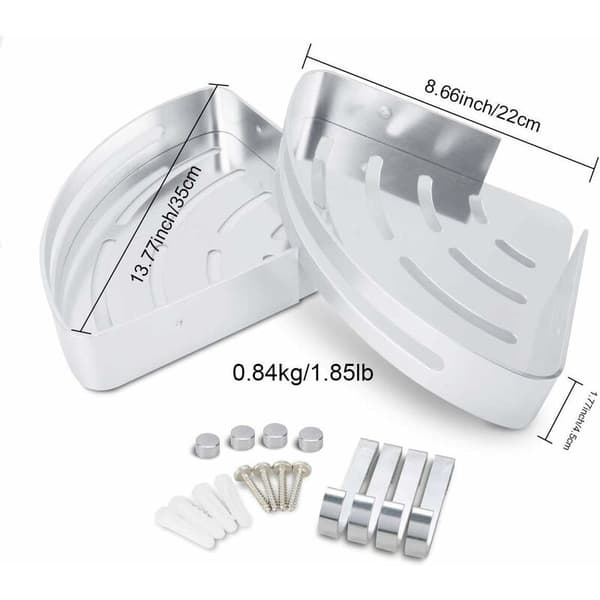 No Drill Corner Shower Shelf Airplane Aluminum with 2 Hooks for Shower Self-Adhesive Rustproof Holder for Bathroom It-FA-