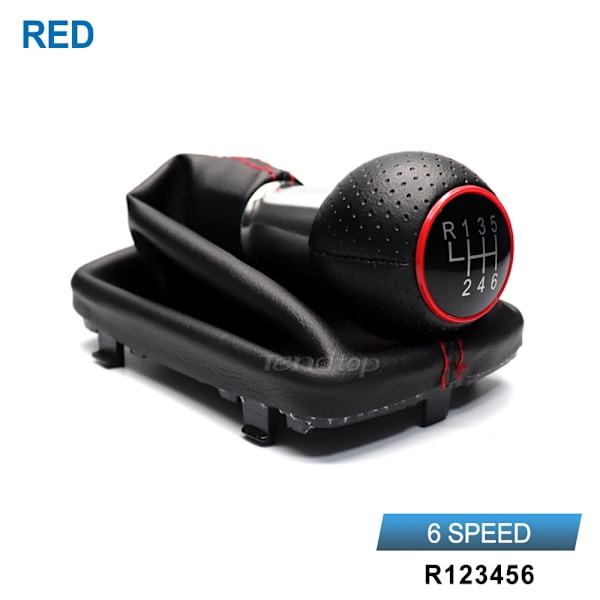 Växelspaksknopp med damask och parkeringsbromshandtag för AUDI A4 8E B6 B7 2000-2008 - 6 växlar, röd 6 Speed Red