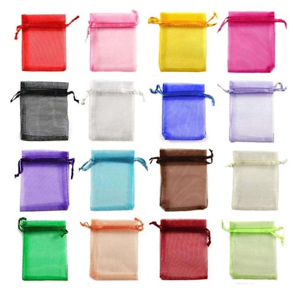 100 stk Organzaposer, 9 x 7cm - Håndsyet multicolor