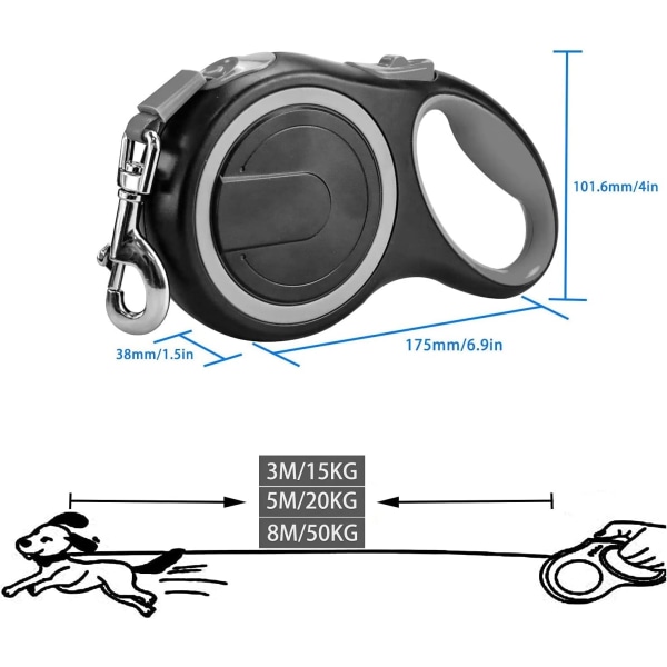 Inntrekkbar hundebånd med sklisikkert håndtak, gjenbrukbar, med rask