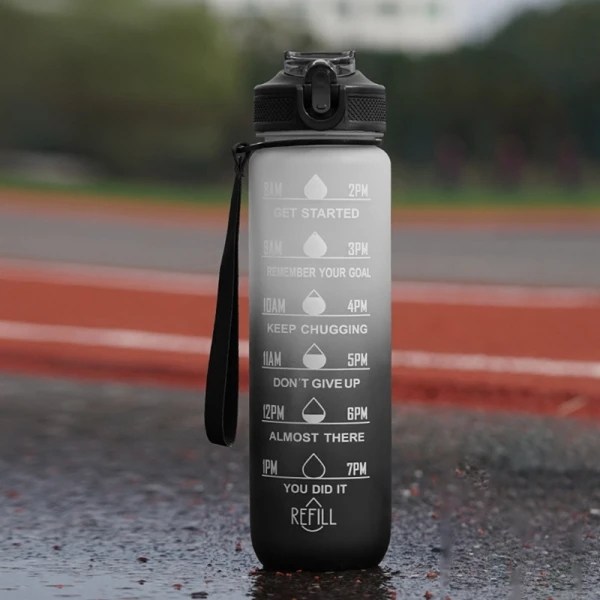 Vattenflaska Sport Drickskopp Plast Vattenkopp 1000ML - hög kvalitet-FA2- White&Black