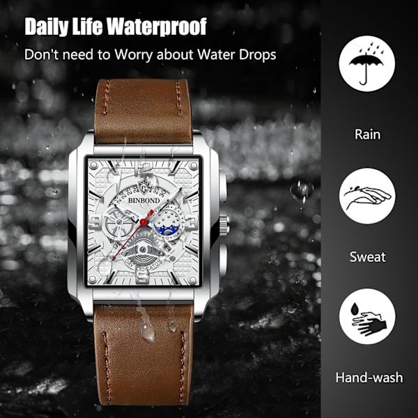Rektangulära Herrarmbandsklockor Mode Analog Kvarts Armbandsur Herrar Business Vattentäta Klockor Glansiga Rostfritt Stål Armband För Män Vit Bru White brown