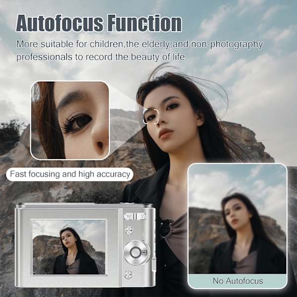 INF Digitalkamera 1080P/48 megapiksler/16x zoom Sølv
