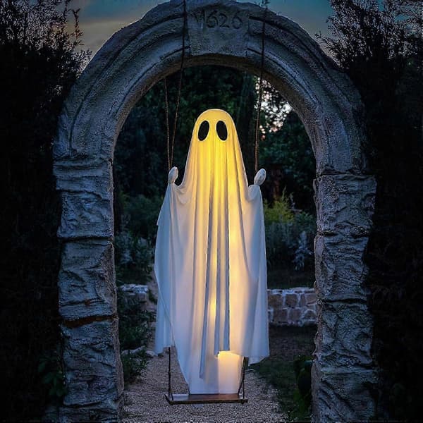 Hængende Gynge Spøgelse Halloween Dekoration med Lys til Have & Veranda-FA-