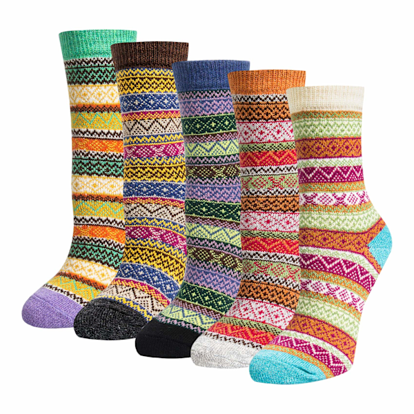 INF 5 par stickade strumpor i fina färger och mönster Rand Flerfärgad MultiColor L
