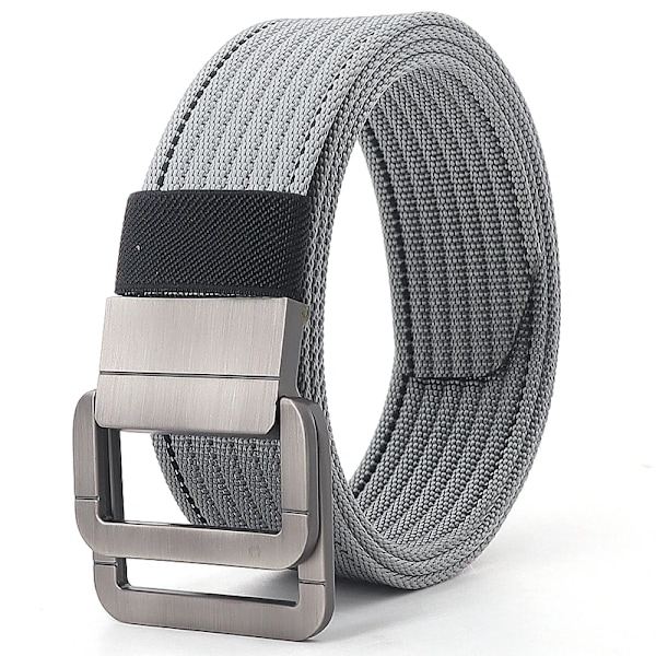 110-170 cm Langt Punk Canvas Bælte Nyt Herre Dame Jeans Dekorativ Dobbelring Metal Spænde Bælte Mode Gade Stil Vild Midjebånd Grå Sort Linie Gray black line 120cm