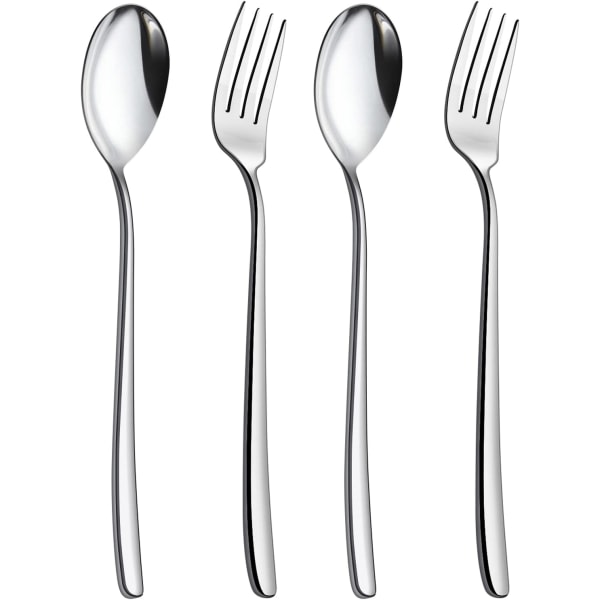 Blandat set, soppskjeer i rustfritt stål og salatgafler.