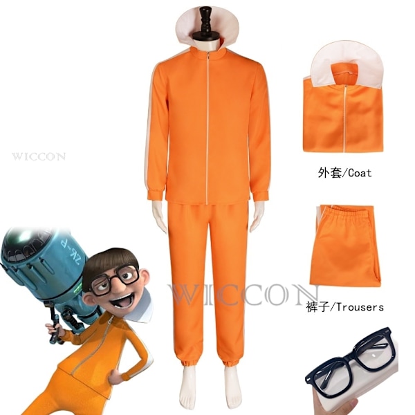 Elokuva Vektor Cosplay-asu Oranssit Takki Housut Lasit Asustepaketti Spongebob Peruukki Halloween Maskaraattiasu Puku Juhla-asu XXL-WELLNGS XXL Costume glasses XXL