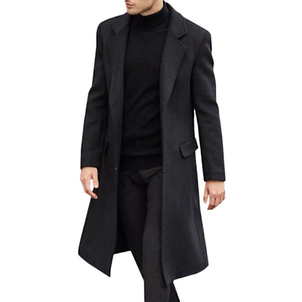 Herrejakke lang trenchcoat herre Trenchcoat enkelbröst Svart 2XL Black