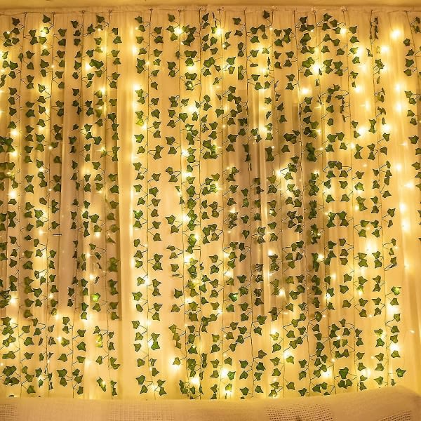 12 stk kunstig eføy, kunstig eføy med 100 LED-lys
