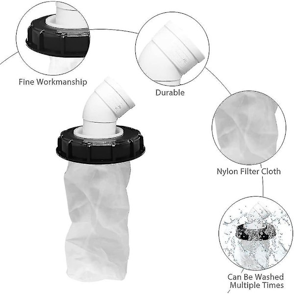 Lås med IBC-filter, 163 mm IBC-låsfiter, IBC-filterlås med vaskbart filter, IBC-lås med DN 75 45 graders vinkel, regnvandsfilter til IBC-vandtank