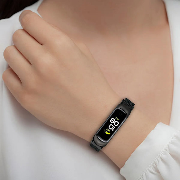 Samsung Galaxy Fit2 SM-R220 Nylon-kardborreband (Mörk Svart + Svart Ram) Svart
