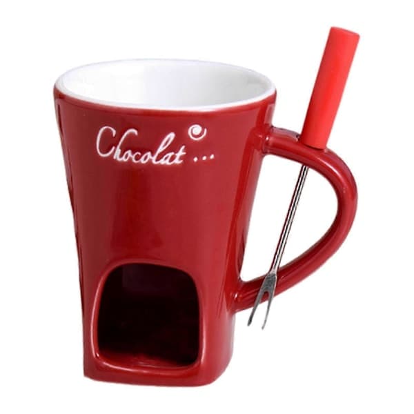 Keramisk Chokladfonduekopp 130ml med Gafflar för Smältning av Ost & Smör-FA-