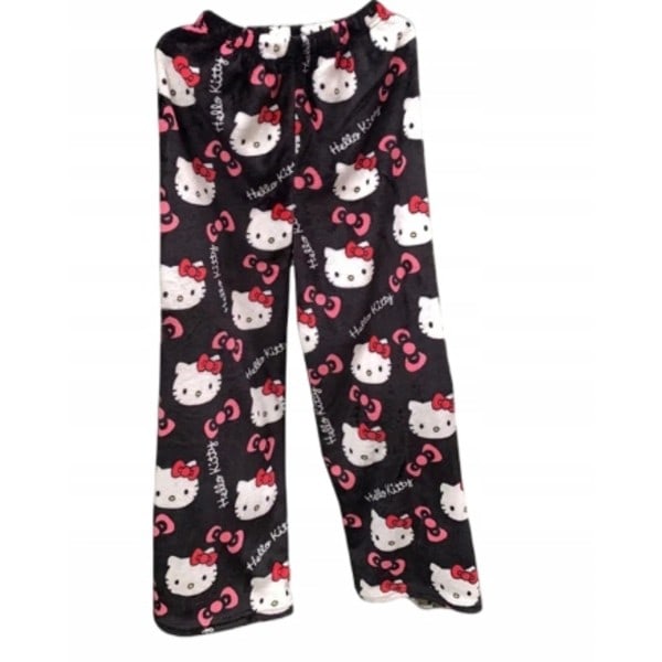 Piirretty HelloKitty Flanelli Pyjama - Pehmeä ja Paksu Lämmittävä Pyjama Naisille - Musta - Vaaleanpunainen Black - Pink Black - Pink Black - Pink XXL